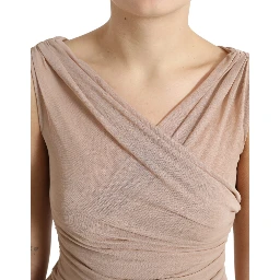 Beige Viscose V-neck Sleeveless Tank Top