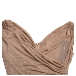 Beige Viscose V-neck Sleeveless Tank Top