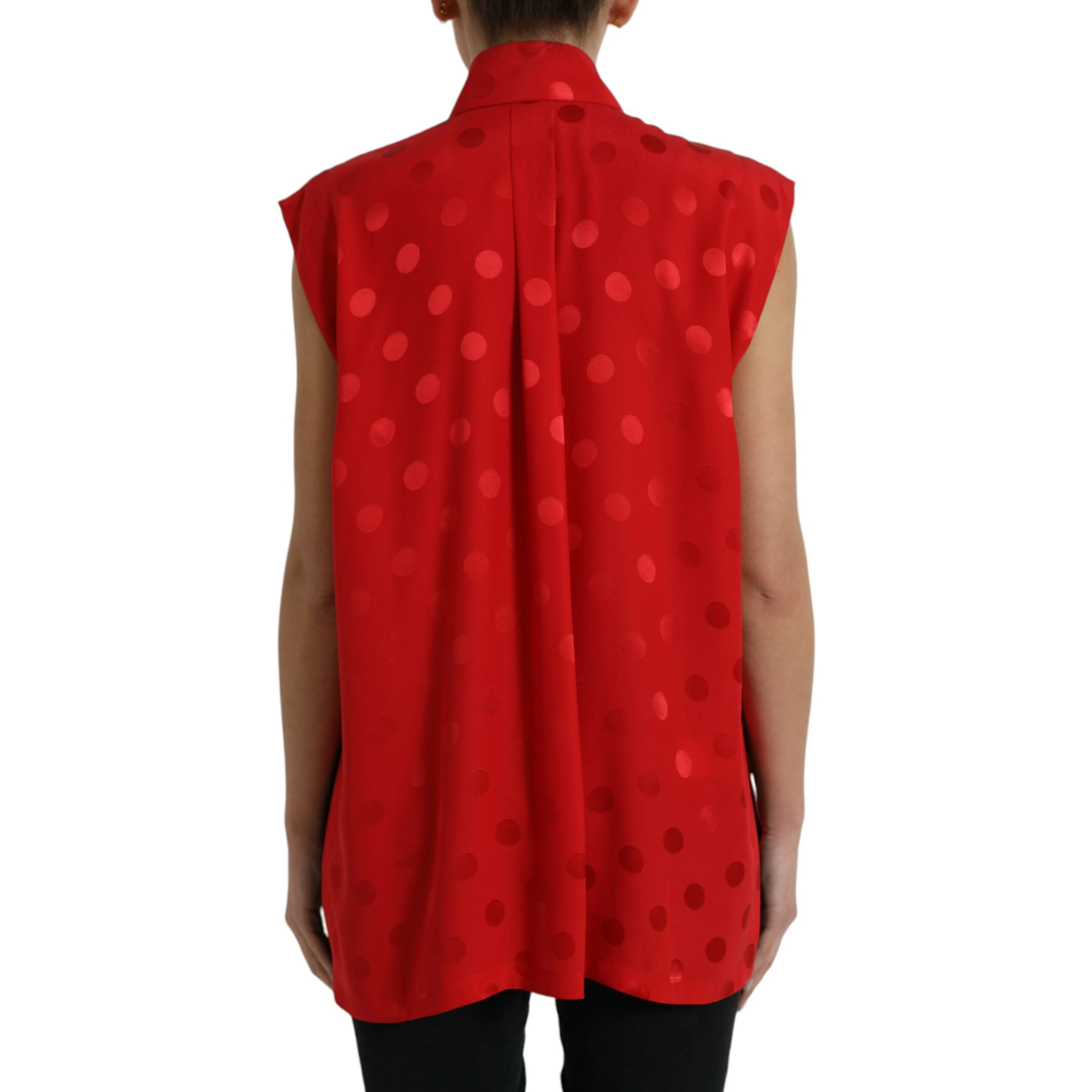 Red Polka Dot Sleeveless Collared Blouse Top