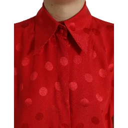 Red Polka Dot Sleeveless Collared Blouse Top