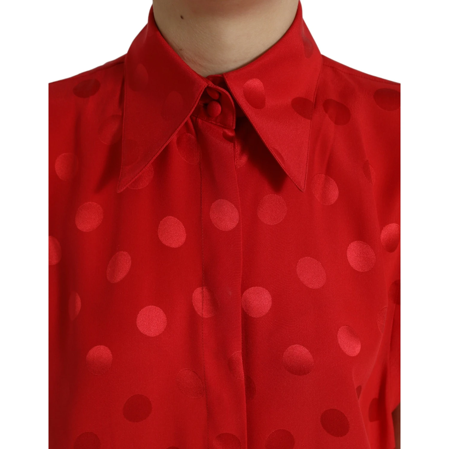 Red Polka Dot Sleeveless Collared Blouse Top