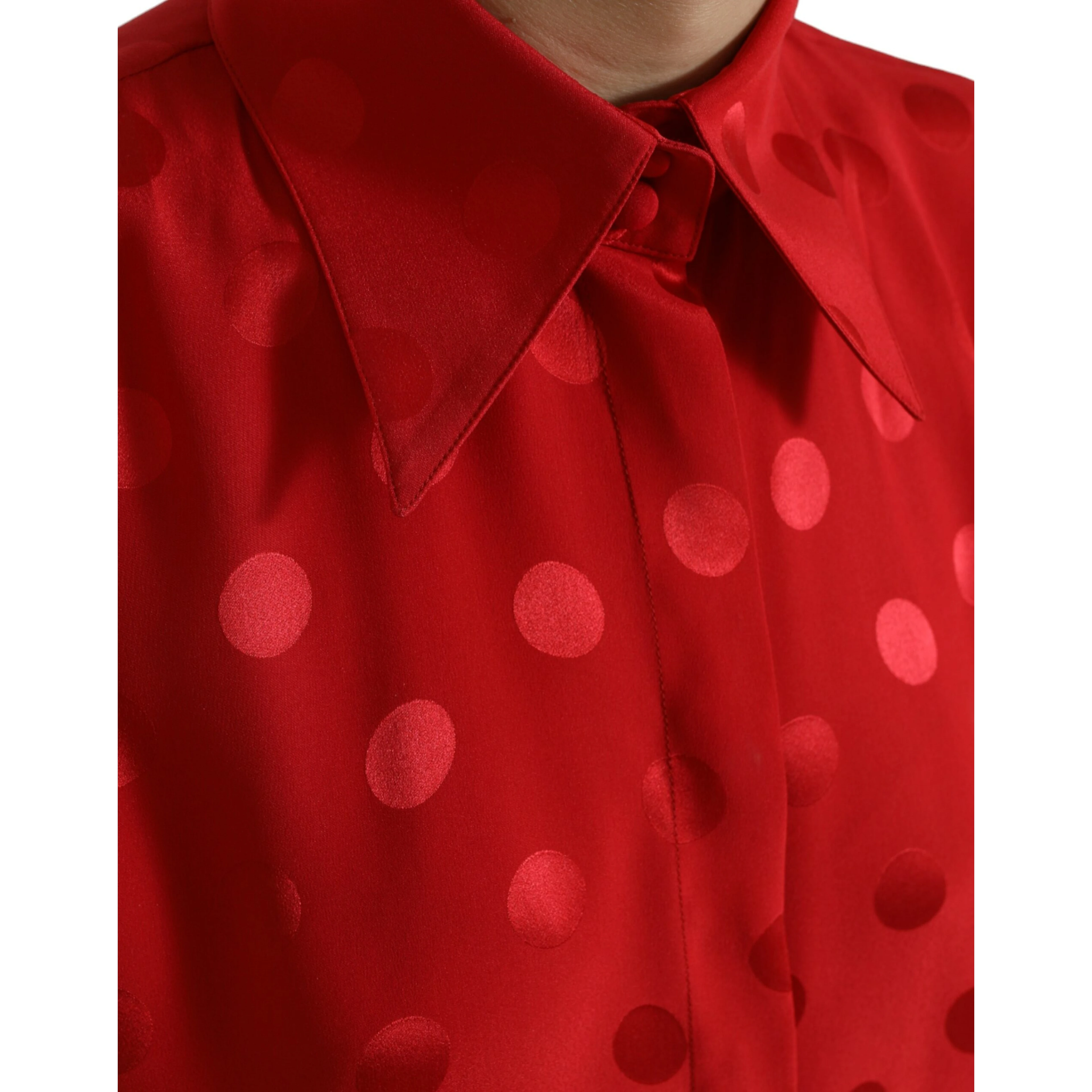Red Polka Dot Sleeveless Collared Blouse Top