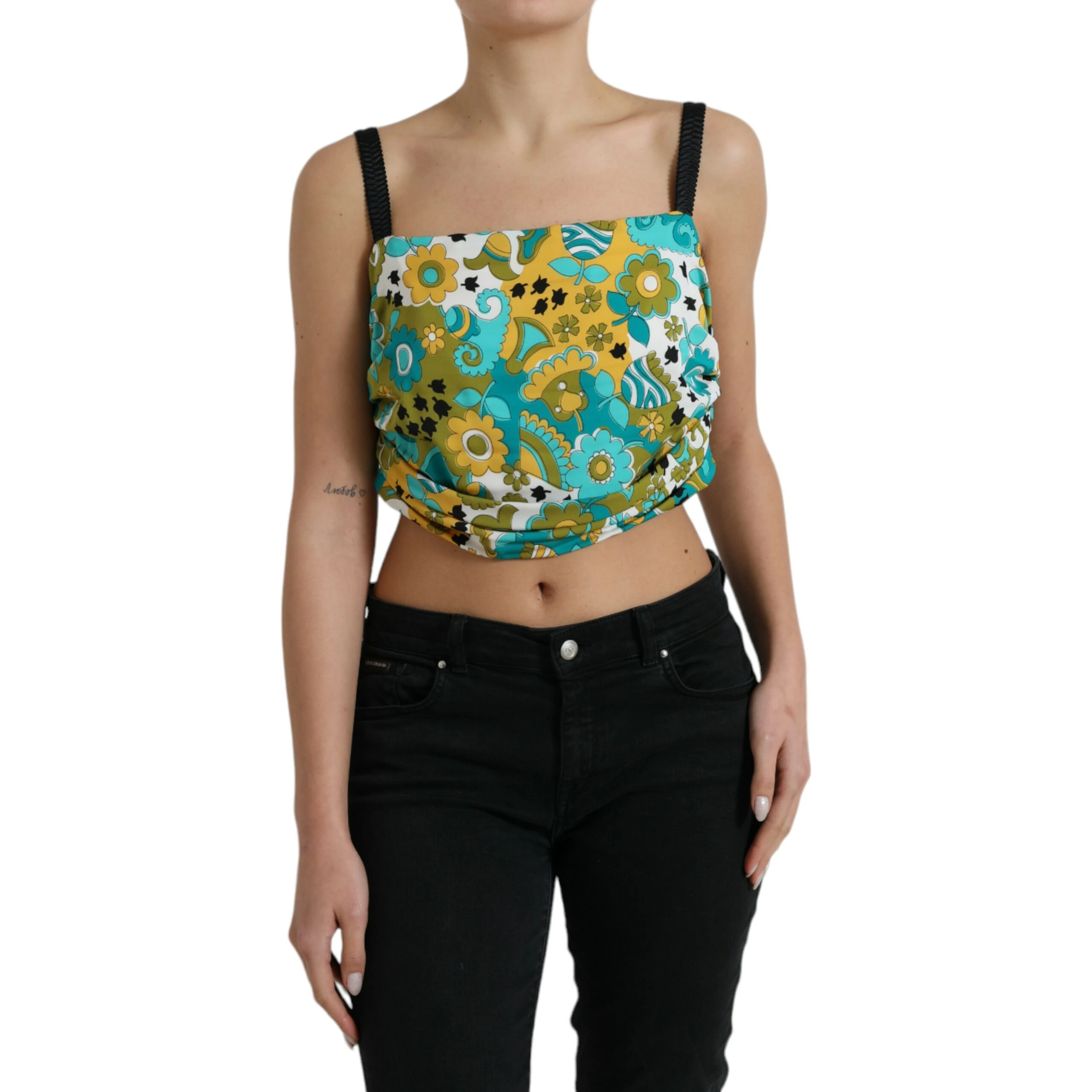 Multicolor Floral Sleeveless Cropped Top
