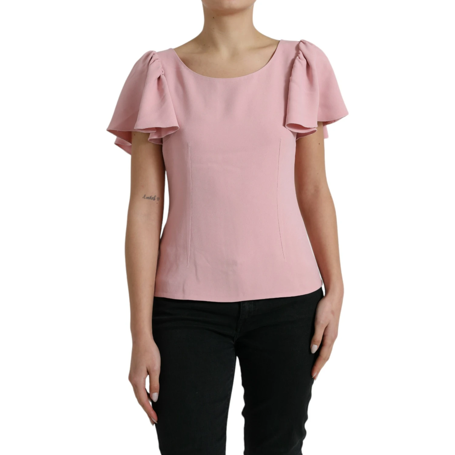 Pink Short Sleeves Round Neck Blouse Top