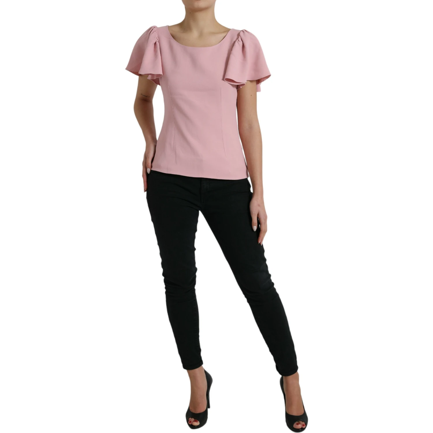 Pink Short Sleeves Round Neck Blouse Top