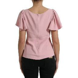 Pink Short Sleeves Round Neck Blouse Top