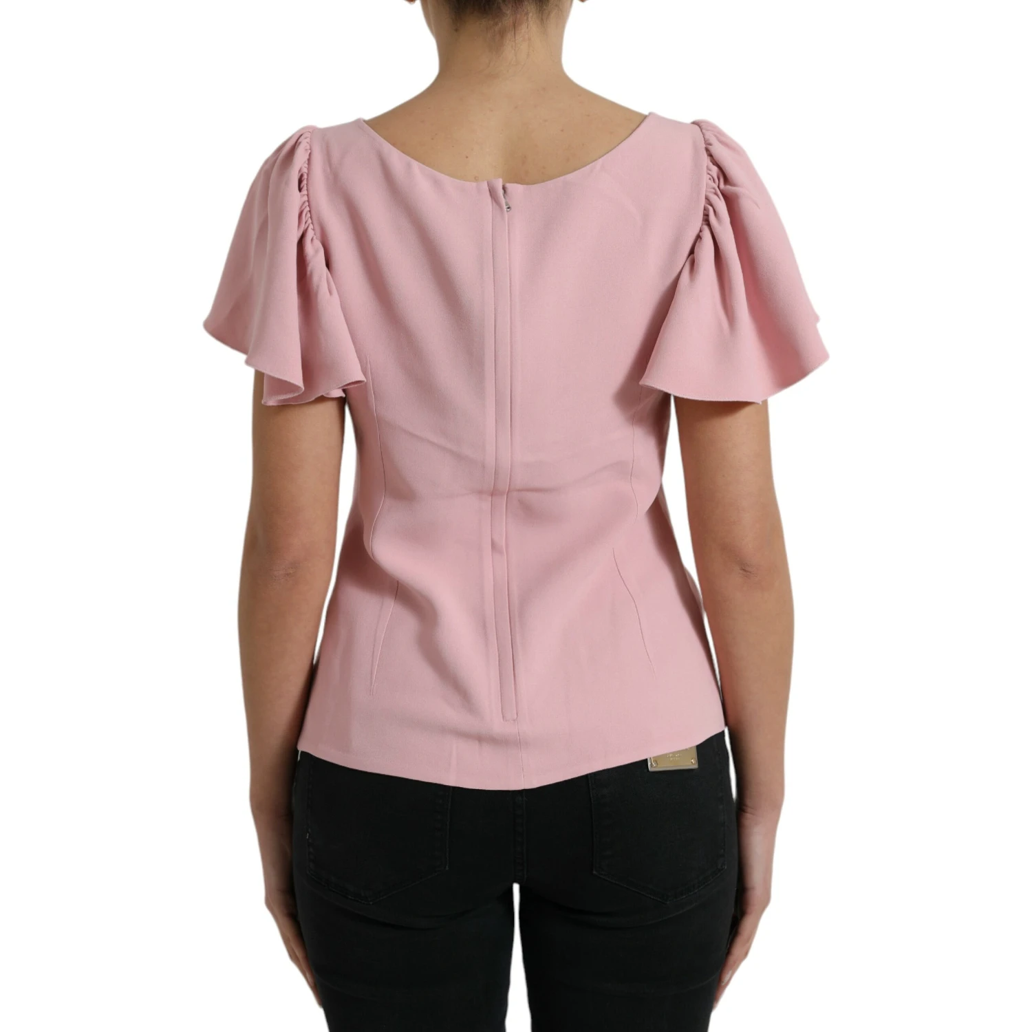 Pink Short Sleeves Round Neck Blouse Top