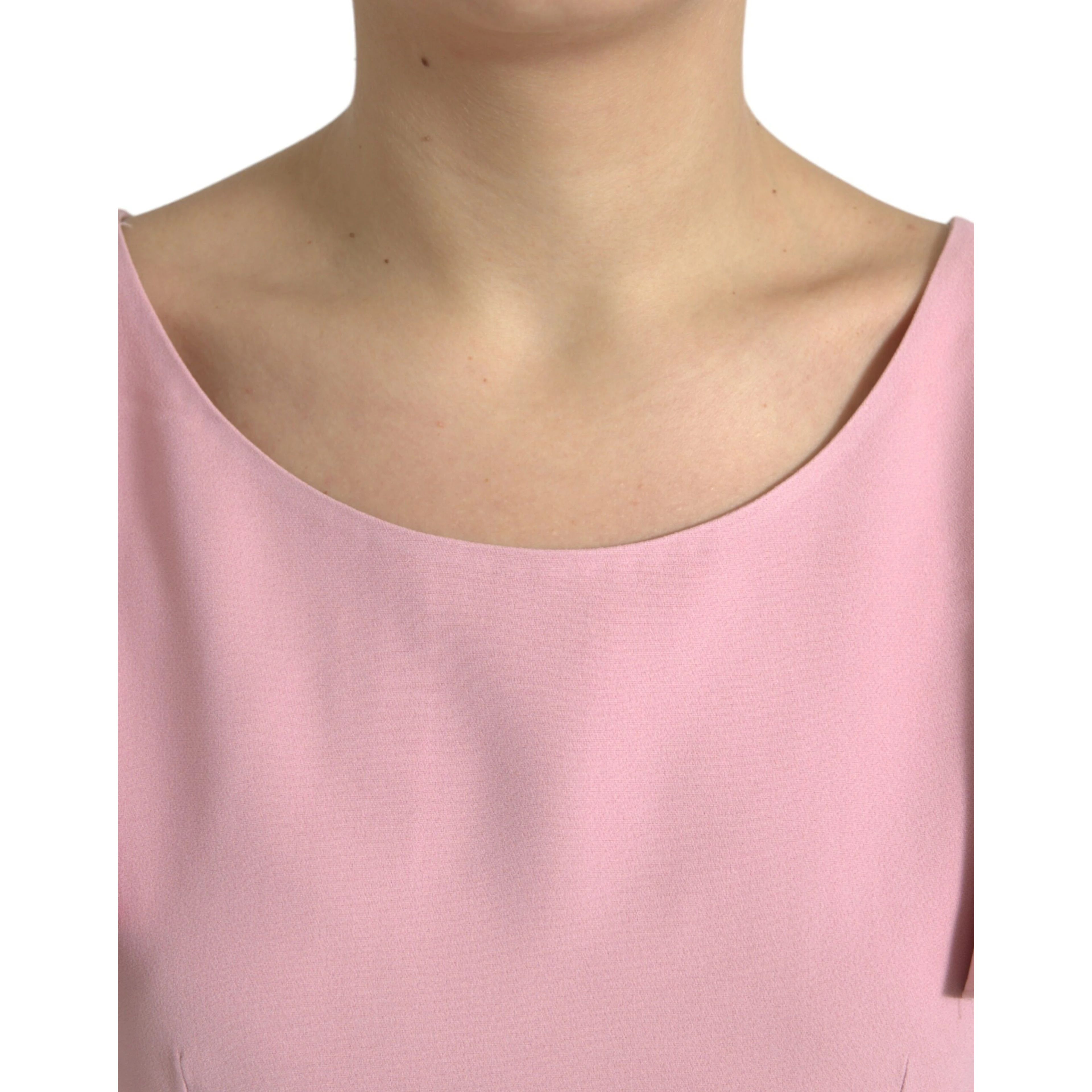 Pink Short Sleeves Round Neck Blouse Top