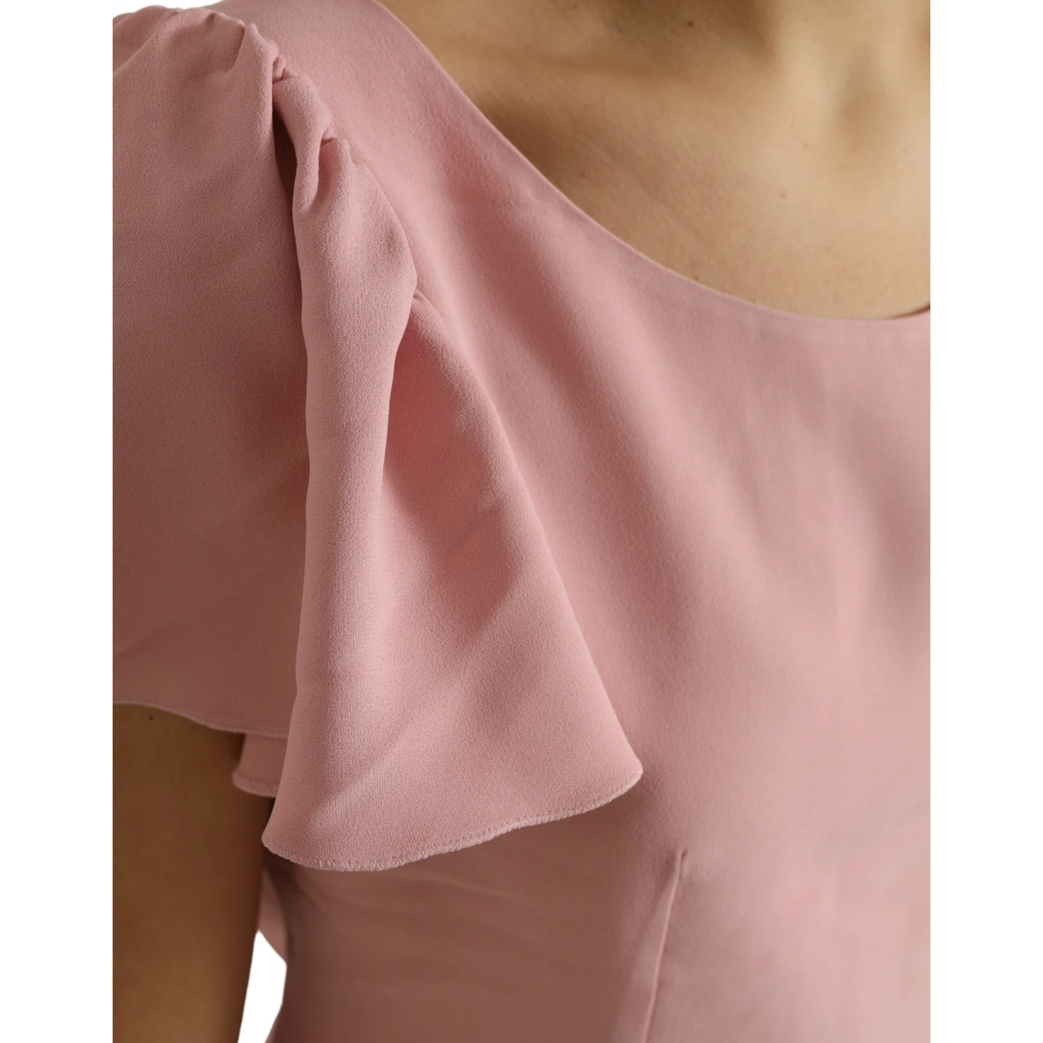 Pink Short Sleeves Round Neck Blouse Top