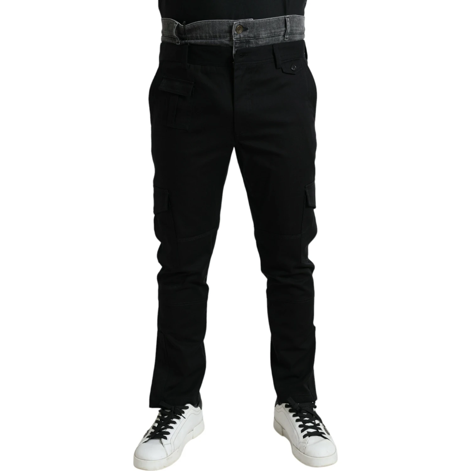 Black Gray Slim Cotton Denim Jeans Pants