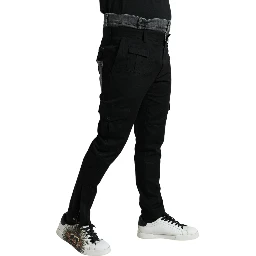 Black Gray Slim Cotton Denim Jeans Pants