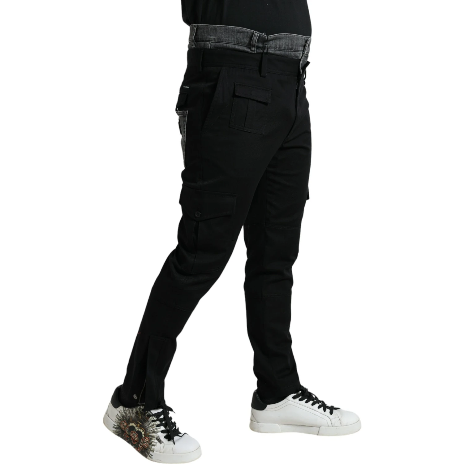 Black Gray Slim Cotton Denim Jeans Pants