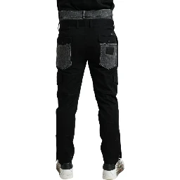 Black Gray Slim Cotton Denim Jeans Pants