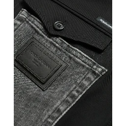Black Gray Slim Cotton Denim Jeans Pants
