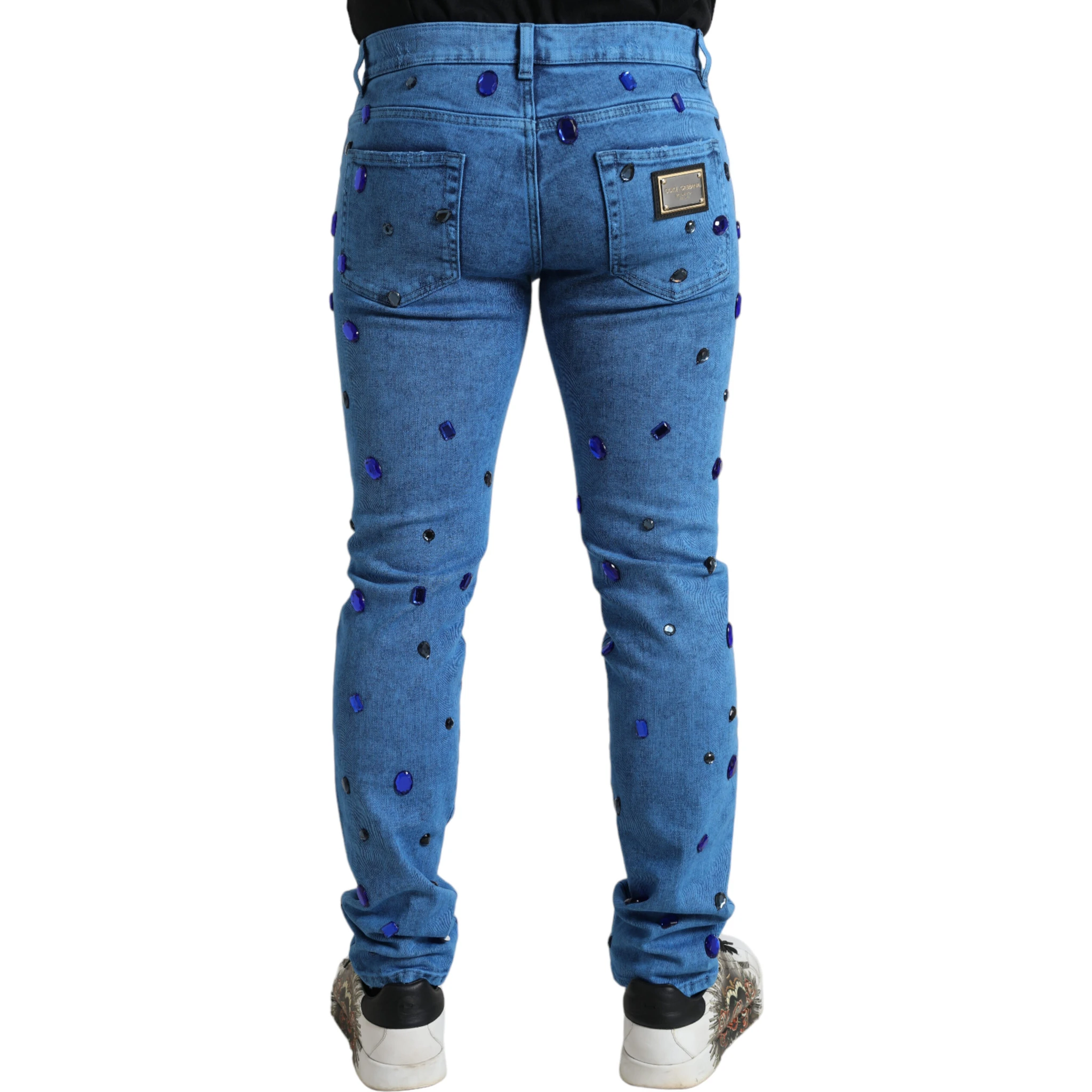 Blue Crystal Embellished Skinny Denim Jeans