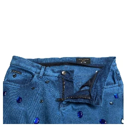 Blue Crystal Embellished Skinny Denim Jeans