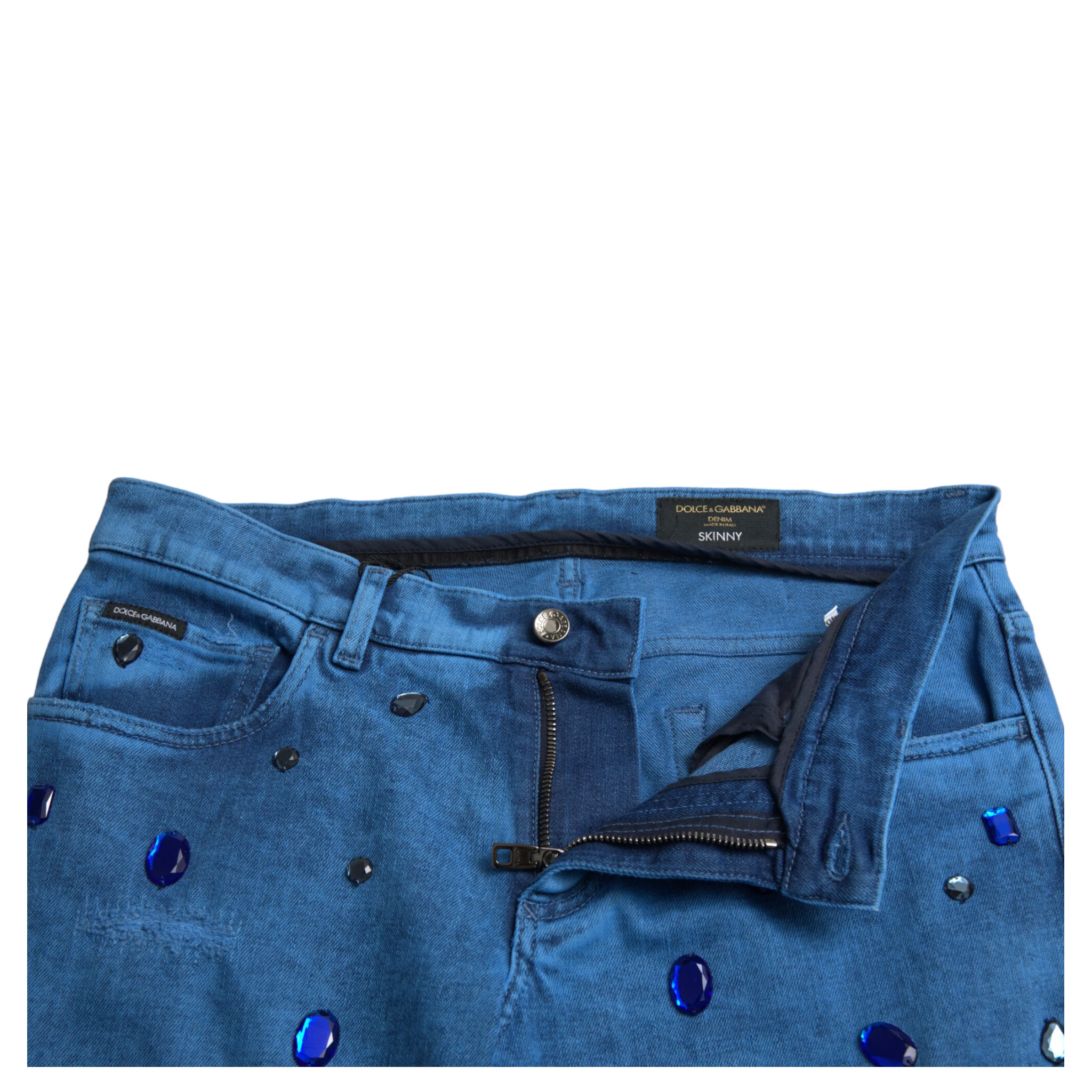 Blue Crystal Embellished Skinny Denim Jeans