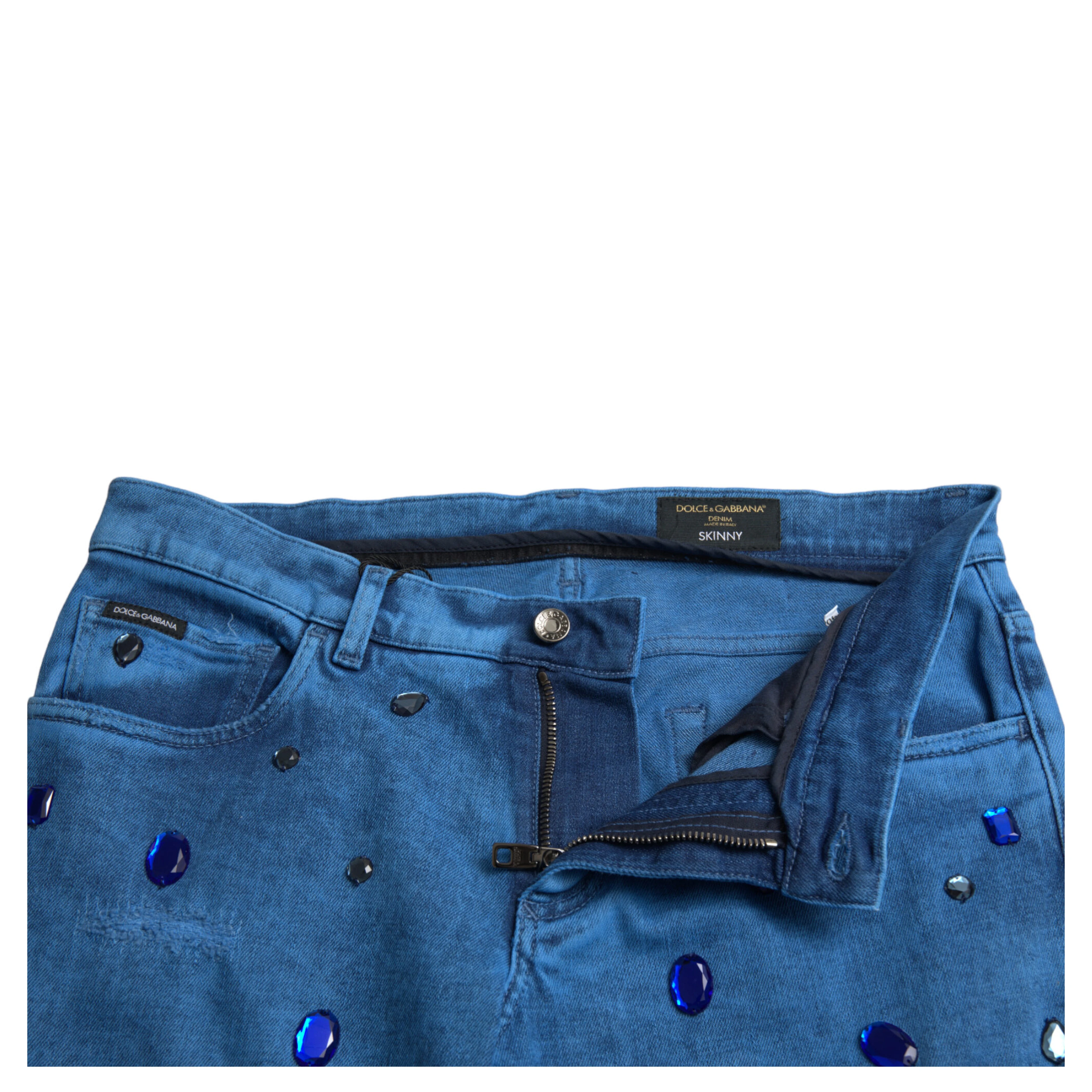Blue Crystal Embellished Skinny Denim Jeans