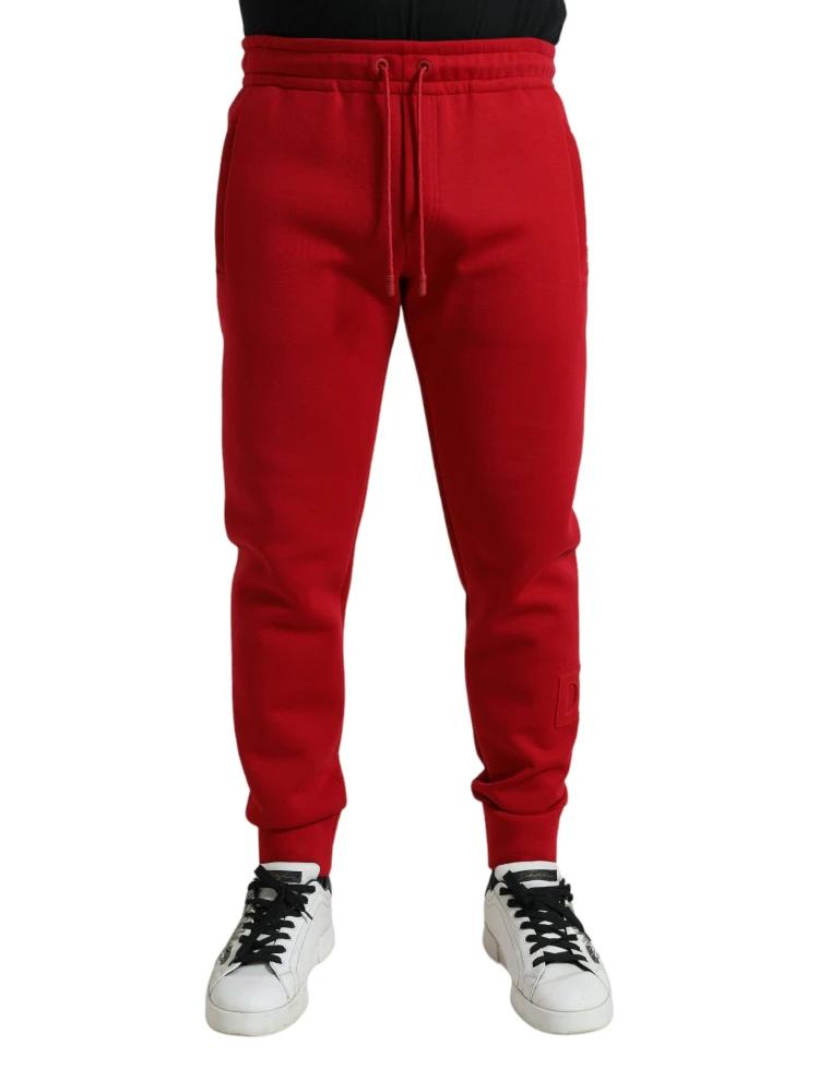 Red Cotton Blend Skinny Jogger Pants