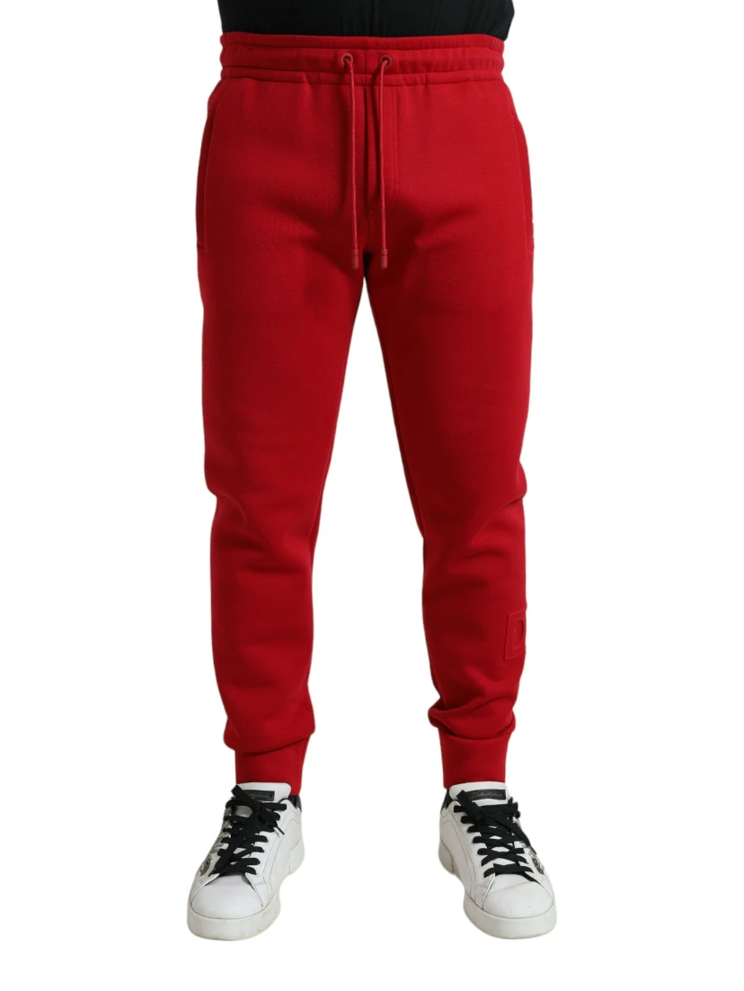 Red Cotton Blend Skinny Jogger Pants