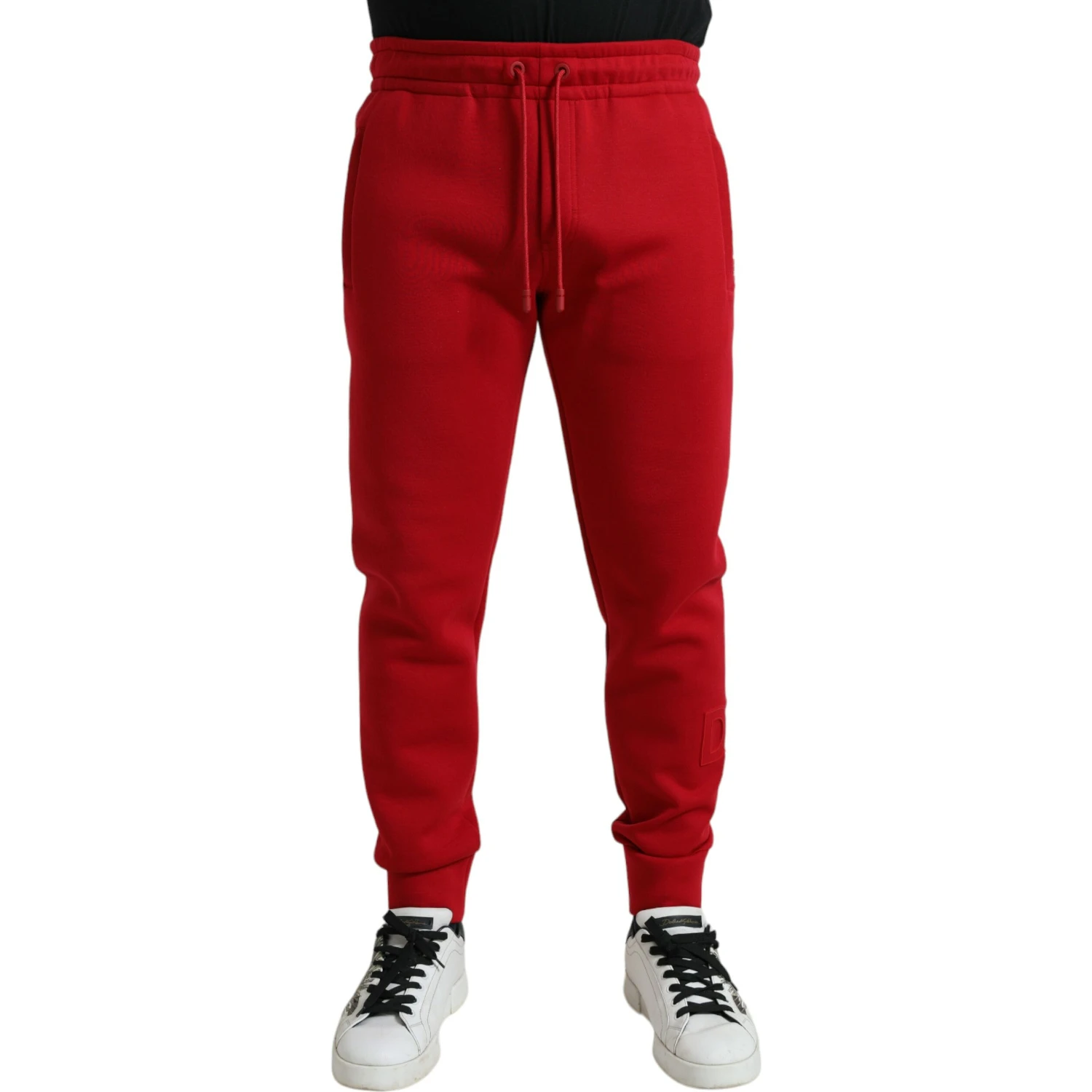 Red Cotton Blend Skinny Jogger Pants