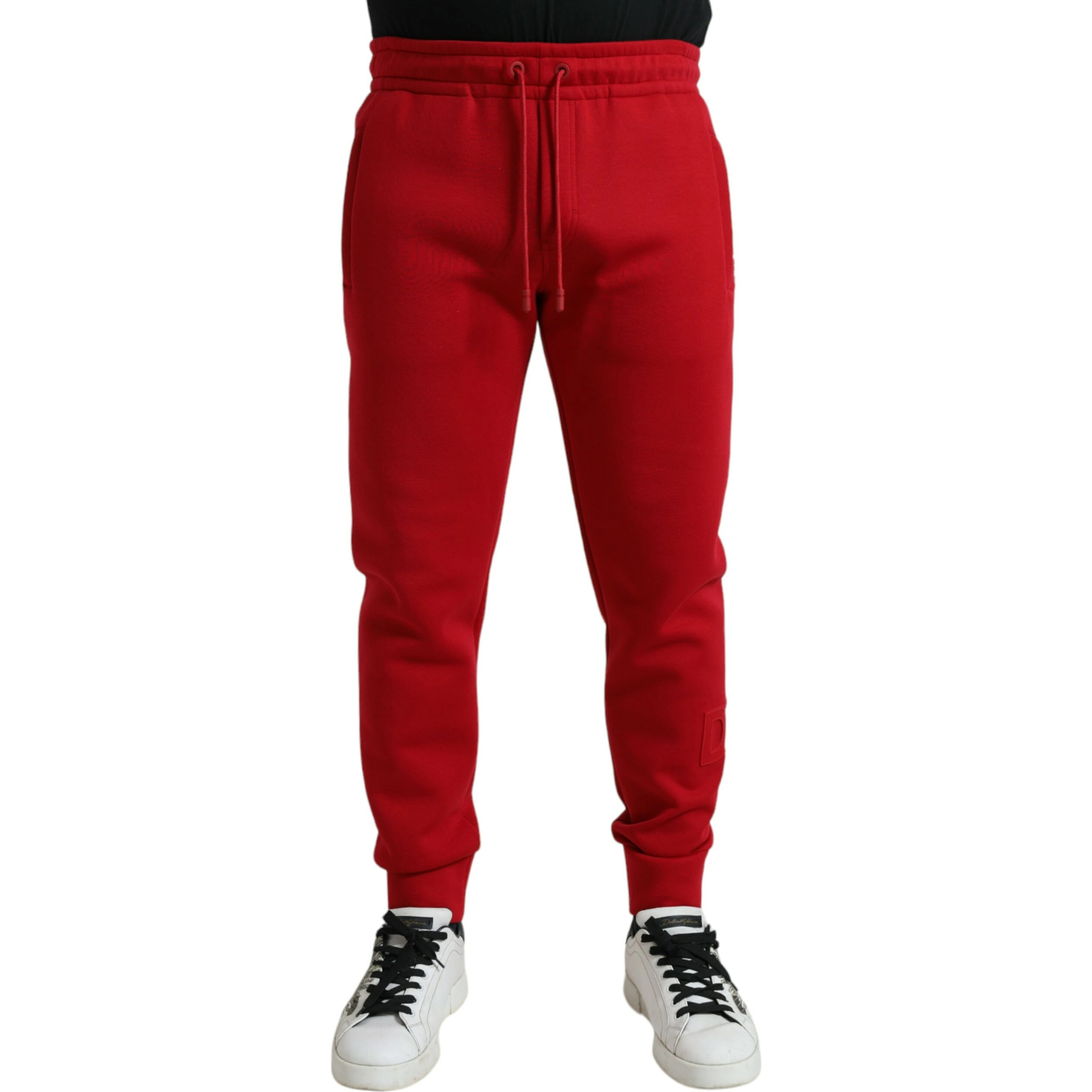 Red Cotton Blend Skinny Jogger Pants