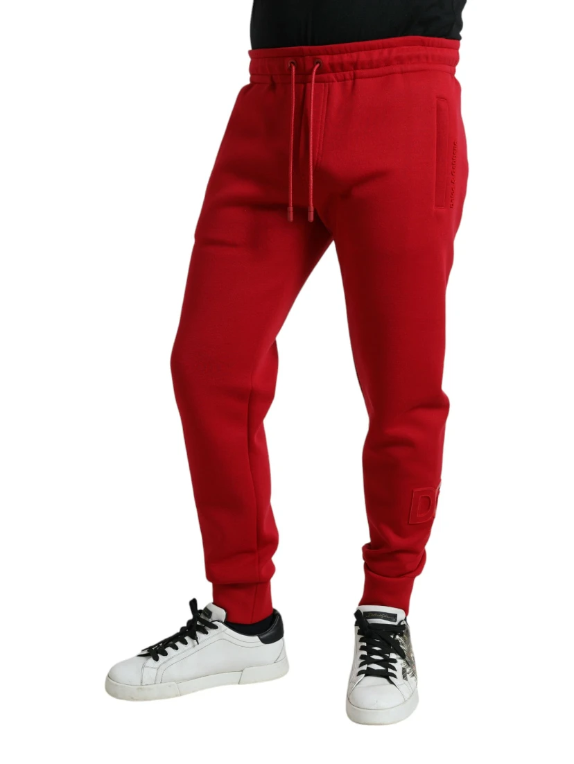 Red Cotton Blend Skinny Jogger Pants