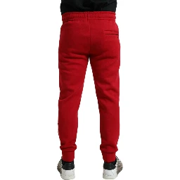 Red Cotton Blend Skinny Jogger Pants