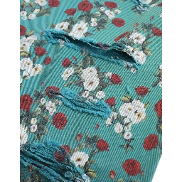 Blue Floral Print Skinny Cotton Denim Pants