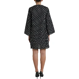 Black White Polka Dot Nylon Shift Mini Dress