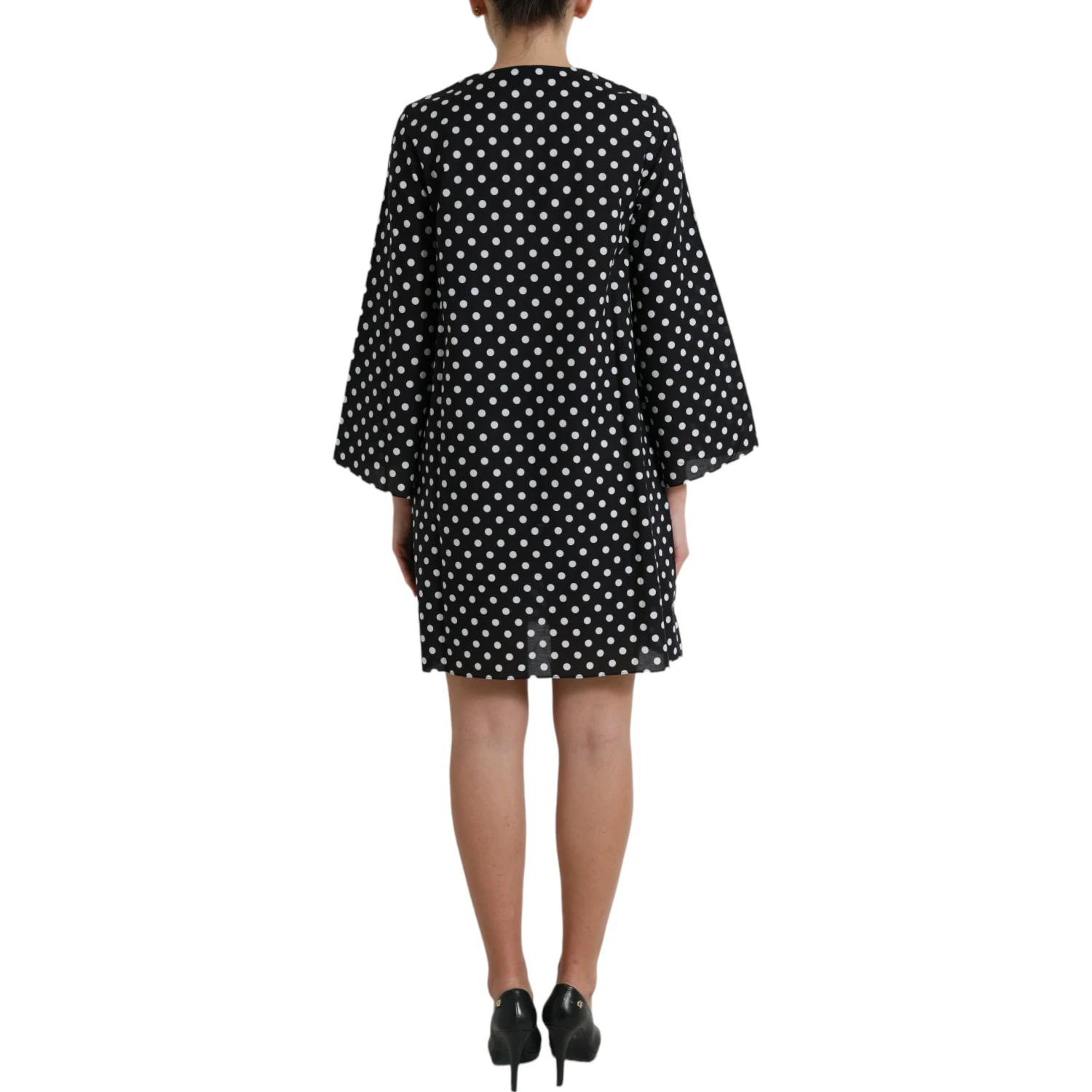Black White Polka Dot Nylon Shift Mini Dress