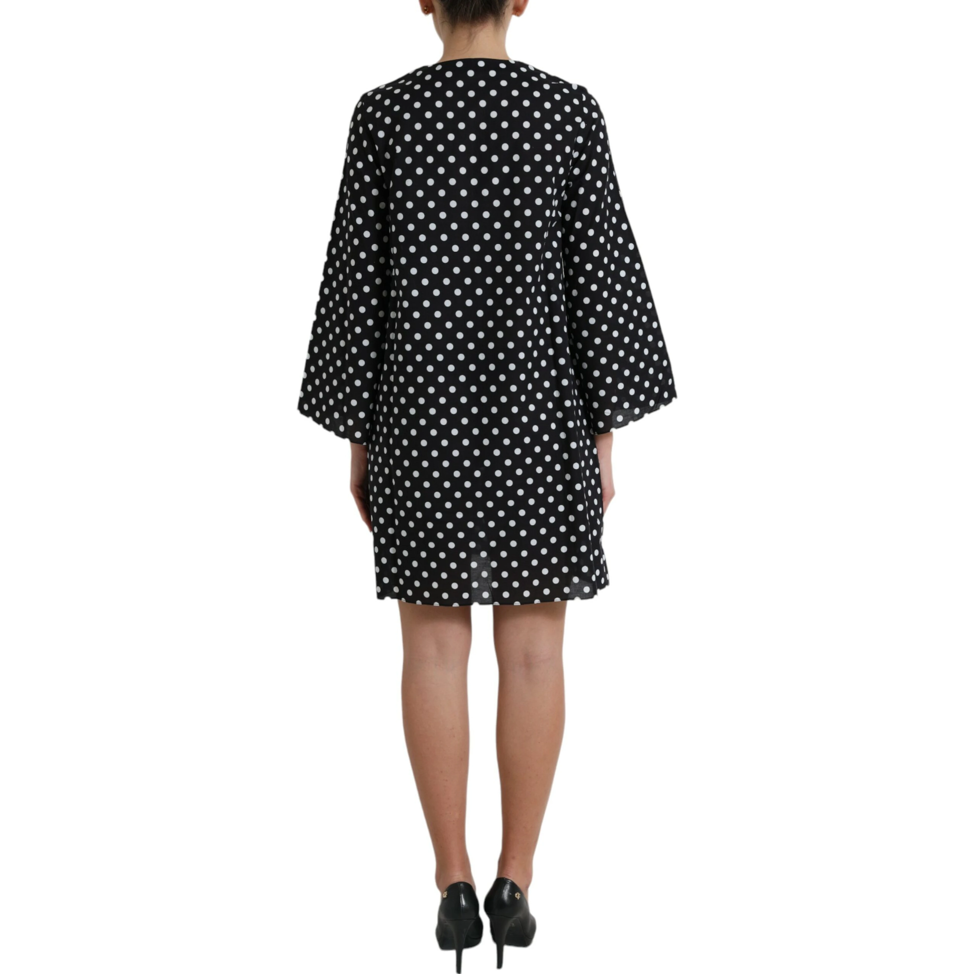 Black White Polka Dot Nylon Shift Mini Dress