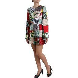 Multicolor Floral Patchwork Shift Mini Dress