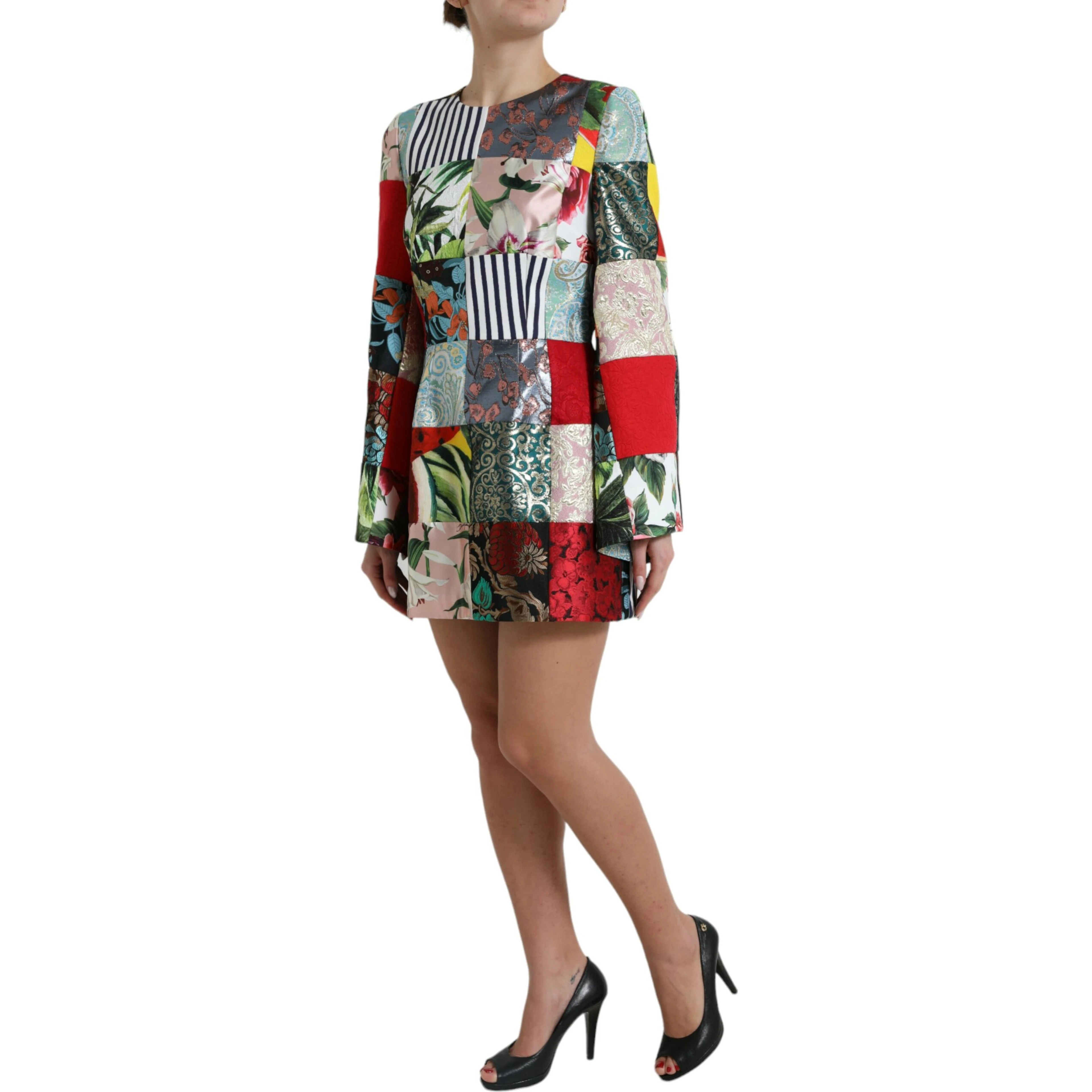 Multicolor Floral Patchwork Shift Mini Dress