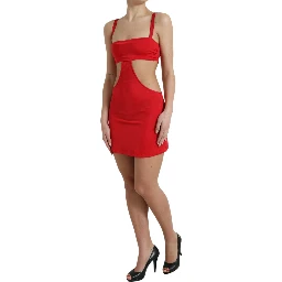 Red Cutout Nylon Sheath Sleeveless Mini Dress