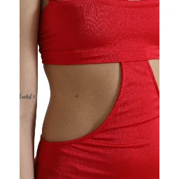 Red Cutout Nylon Sheath Sleeveless Mini Dress