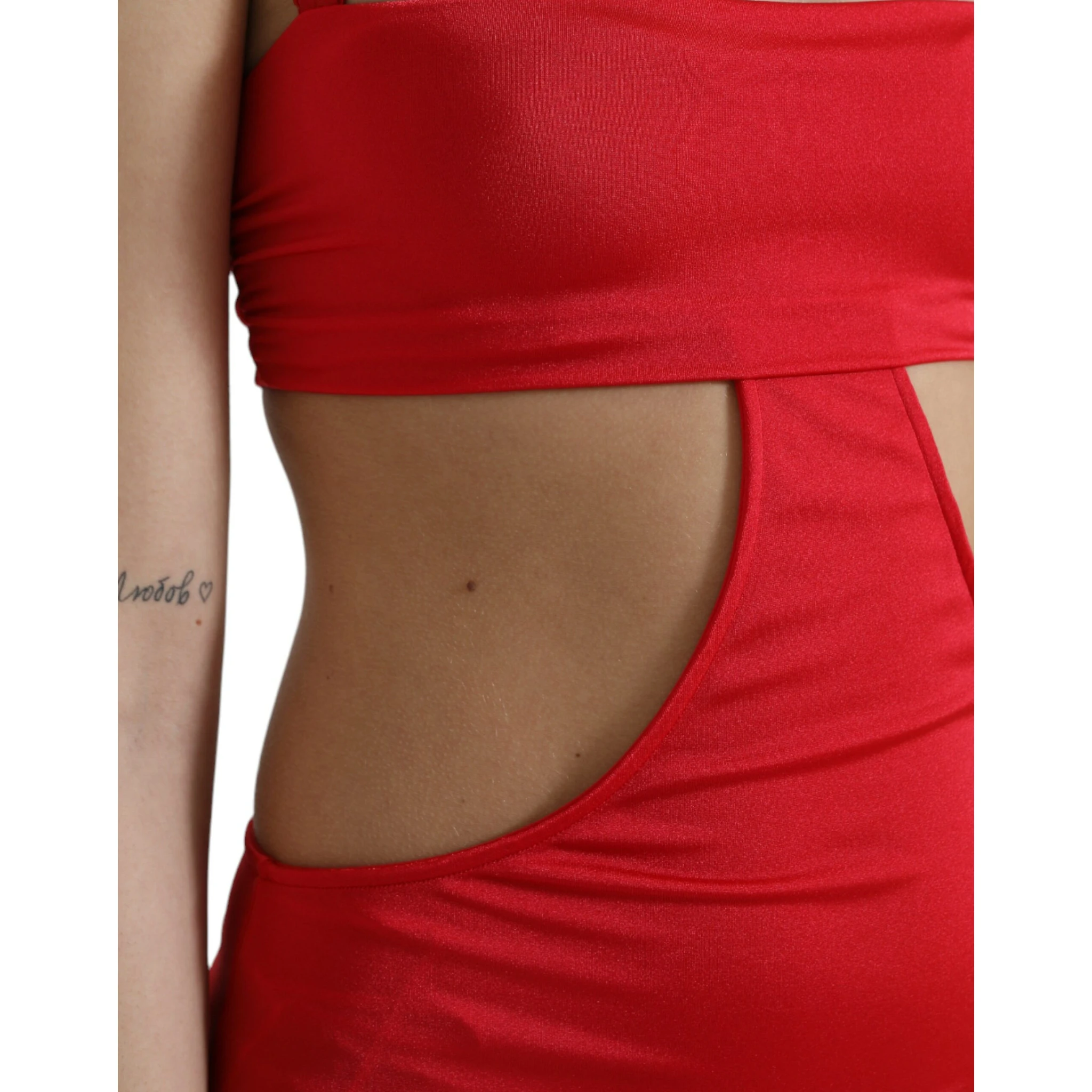 Red Cutout Nylon Sheath Sleeveless Mini Dress
