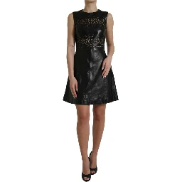 Shiny Black Nylon Cut Out A-line Mini Dress