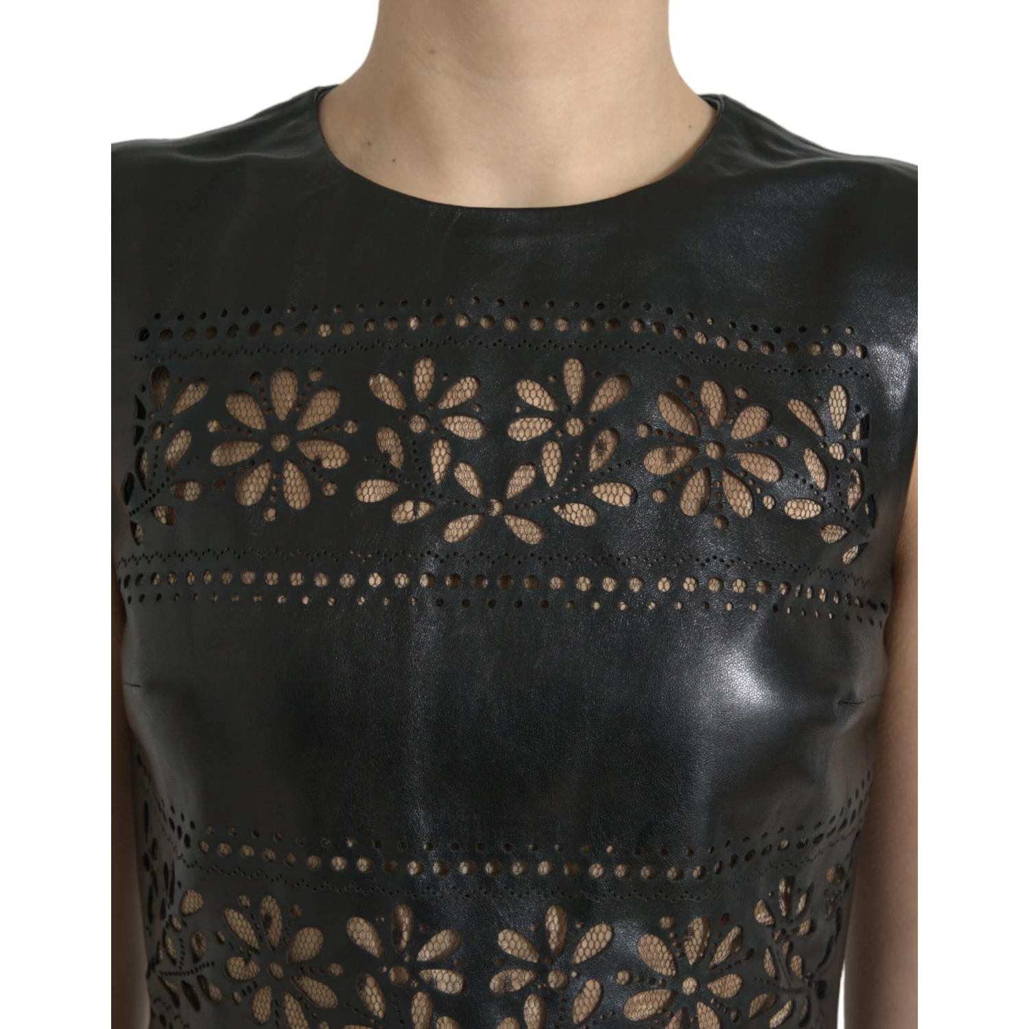 Shiny Black Nylon Cut Out A-line Mini Dress