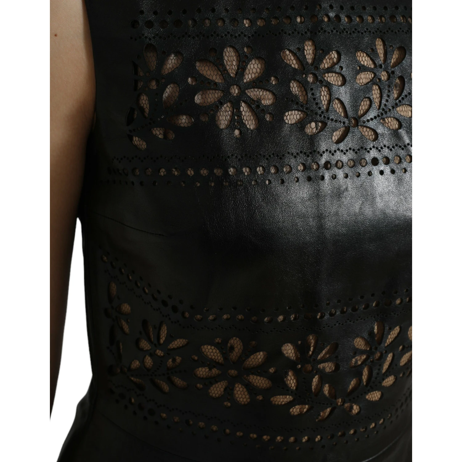 Shiny Black Nylon Cut Out A-line Mini Dress