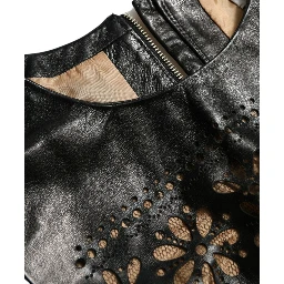 Shiny Black Nylon Cut Out A-line Mini Dress