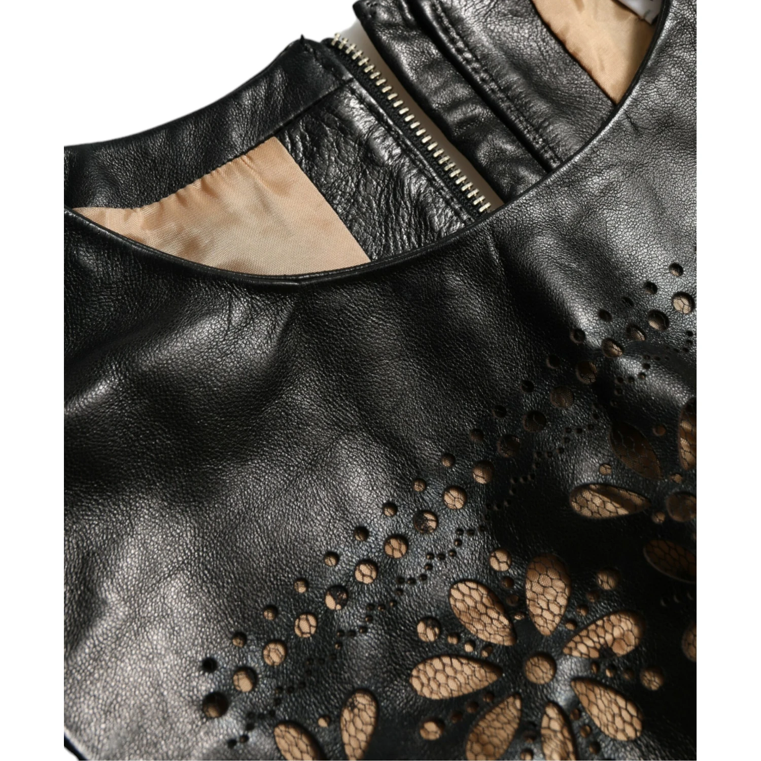 Shiny Black Nylon Cut Out A-line Mini Dress