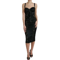 Black Bustier Corset Lace Bodycon Midi Dress