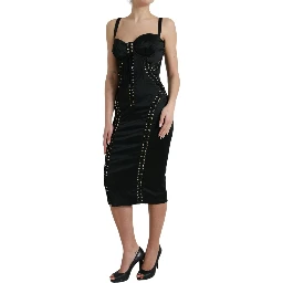 Black Bustier Corset Lace Bodycon Midi Dress