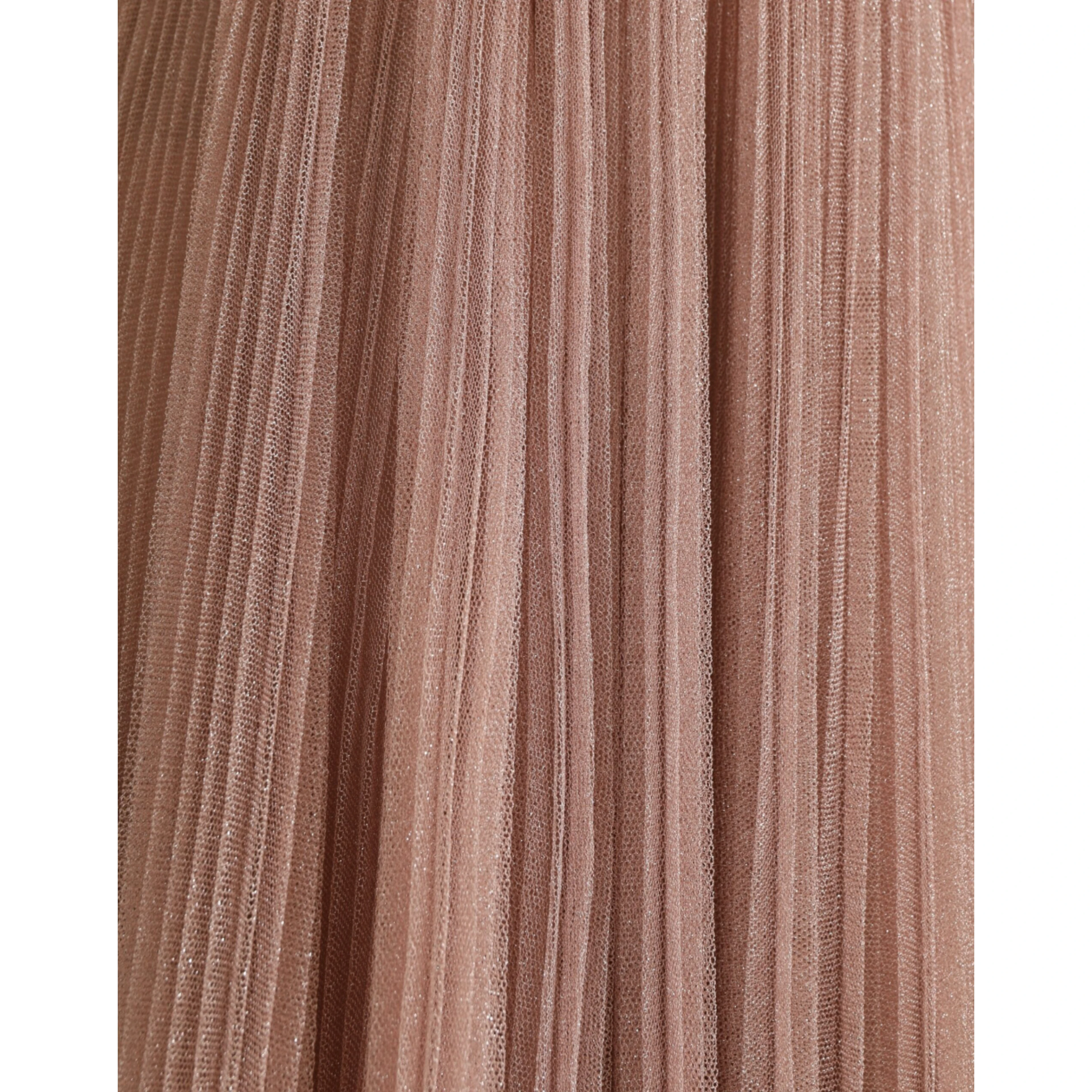 Pink One Shoulder Pleated Lame Tulle Dress