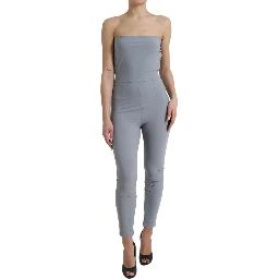 Gray Nylon Strapless Bodycon Jumpsuit Dress