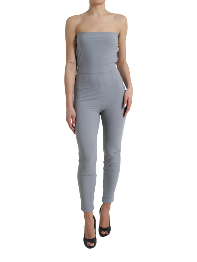 Gray Nylon Strapless Bodycon Jumpsuit Dress