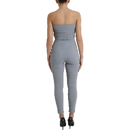 Gray Nylon Strapless Bodycon Jumpsuit Dress