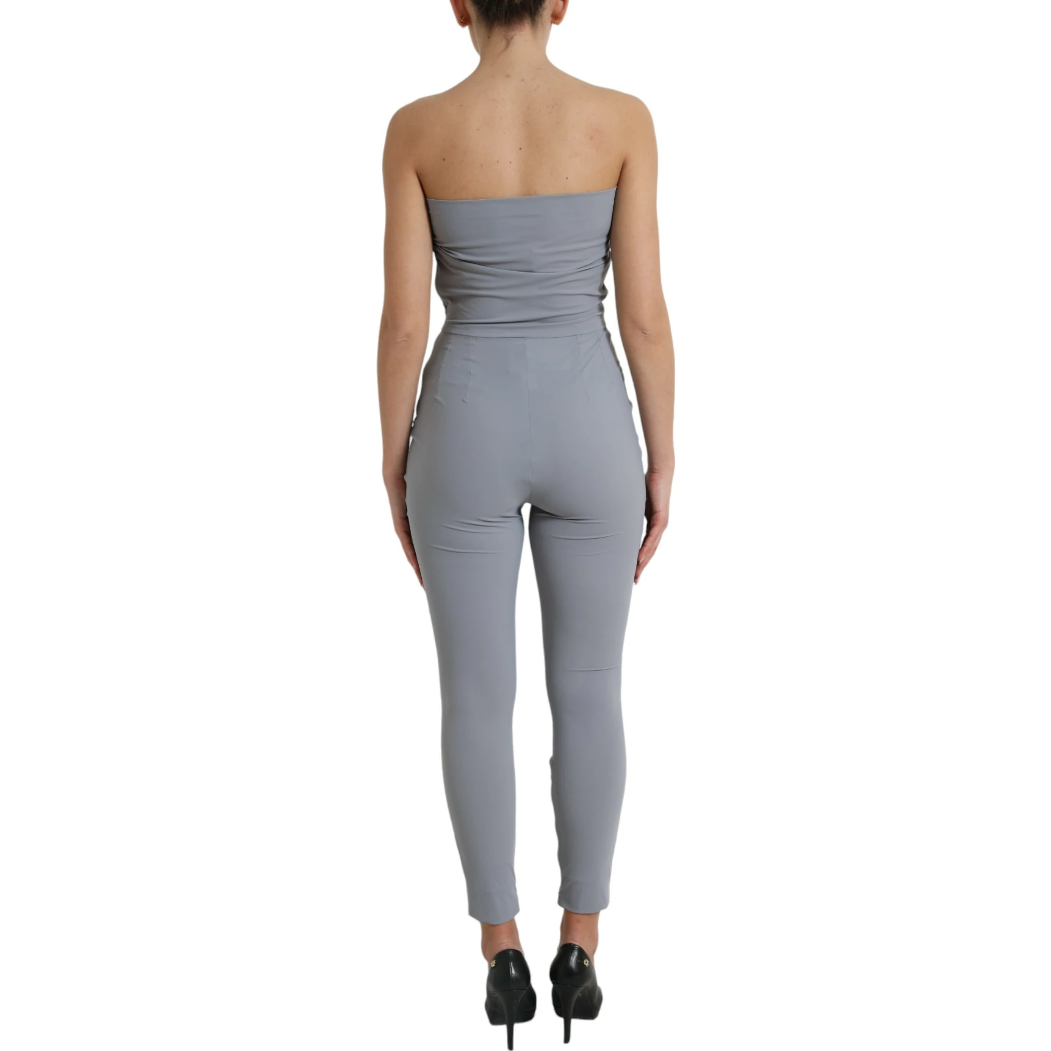 Gray Nylon Strapless Bodycon Jumpsuit Dress