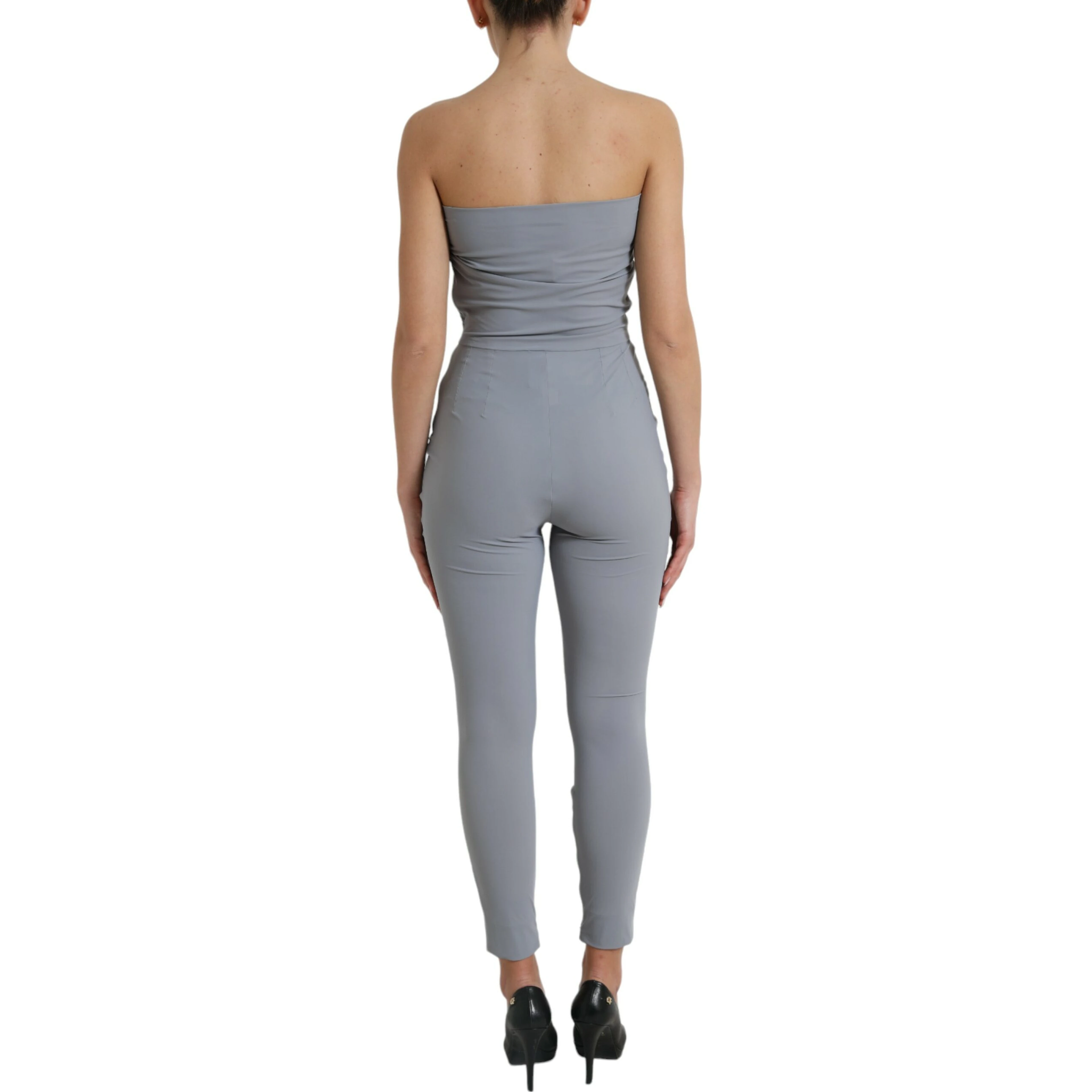 Gray Nylon Strapless Bodycon Jumpsuit Dress
